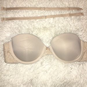 Nude DKNY strapless lace push up bra